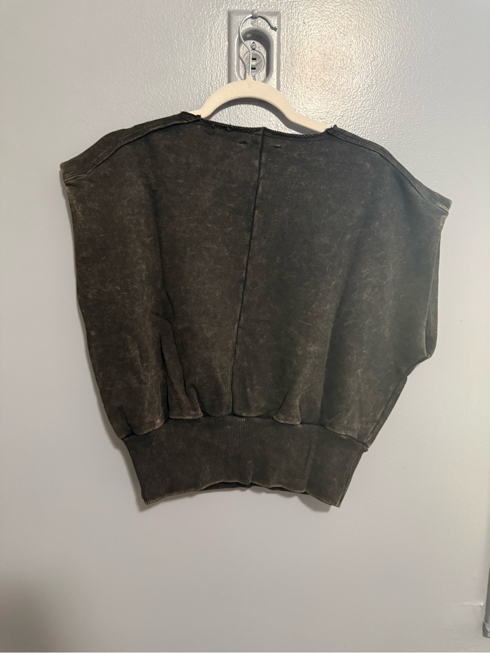 Zenana Acid Washed Black French Terry Cap-Sleeve Top - Picture 3 of 3
